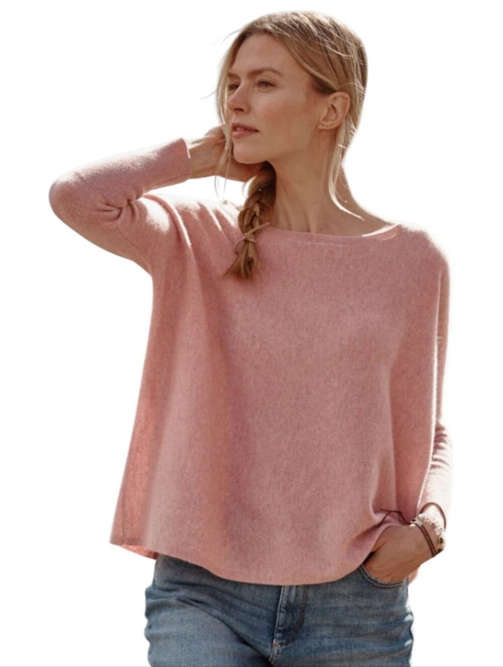 Garnet Hill Essential Cashmere Cropped Sweater In Vintage Blush Heather Large